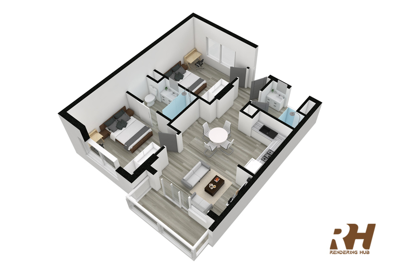 Couple Apartment 3D Floorplan